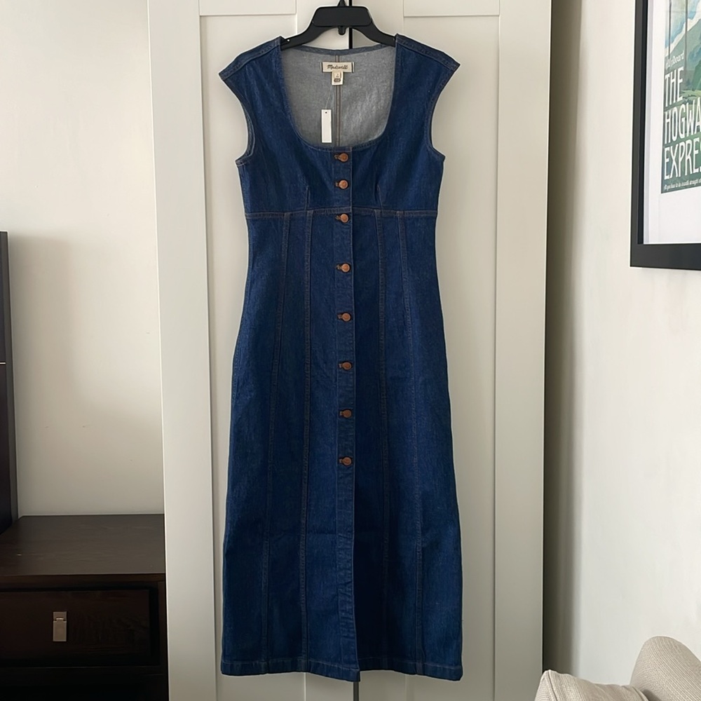 NEW - Madewell Denim Square-Neck Midi Dress